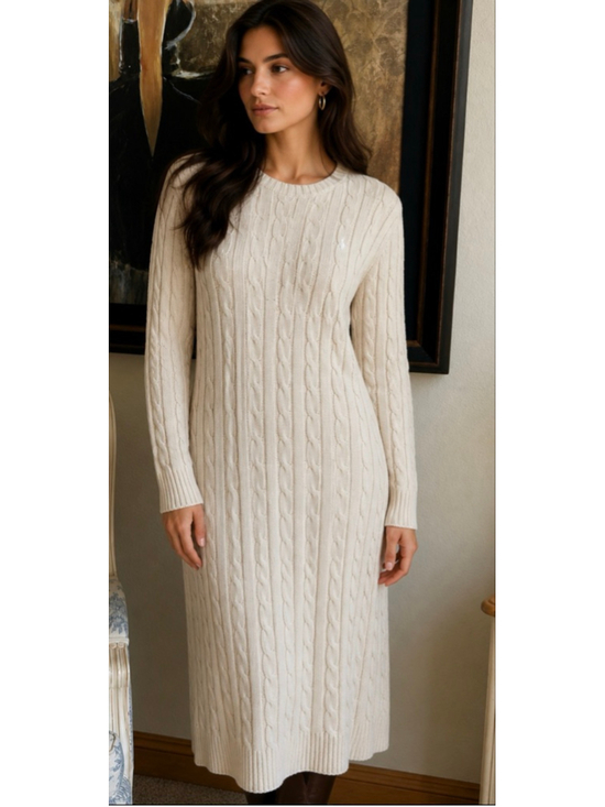 Polo Ralph Lauren Dresses & Skirts - New Polo Ralph Lauren Beige Cable Knit Long Sleeve Dress XL